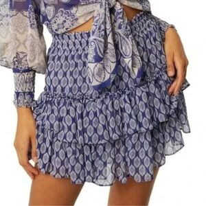 Misa Los Angeles Blue Tiered Mini Skirt